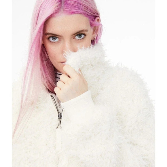 Aeropostale‎ Women's White Faux Fur Yeti Full Zip Winter Jacket Size Small - Picture 3 of 10
